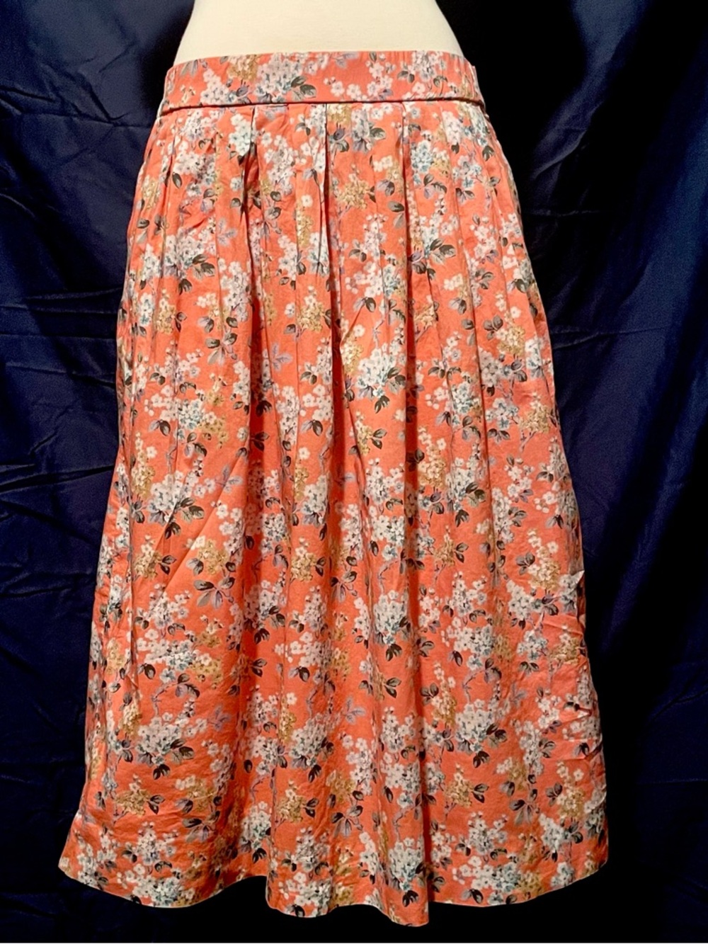 J.Crew Floral Pleated Midi Skirt - Coral Floral
